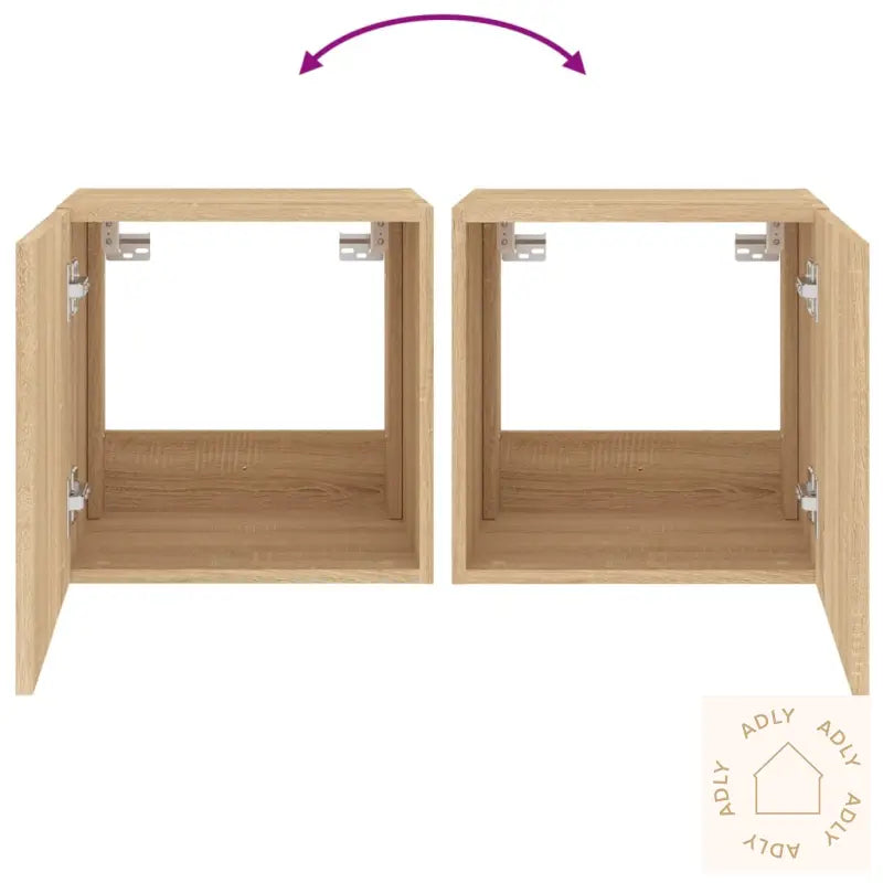 Vegghengte Tv-Benker Med Led 2 Stk Sonoma Eik 40,5X35X40 Cm