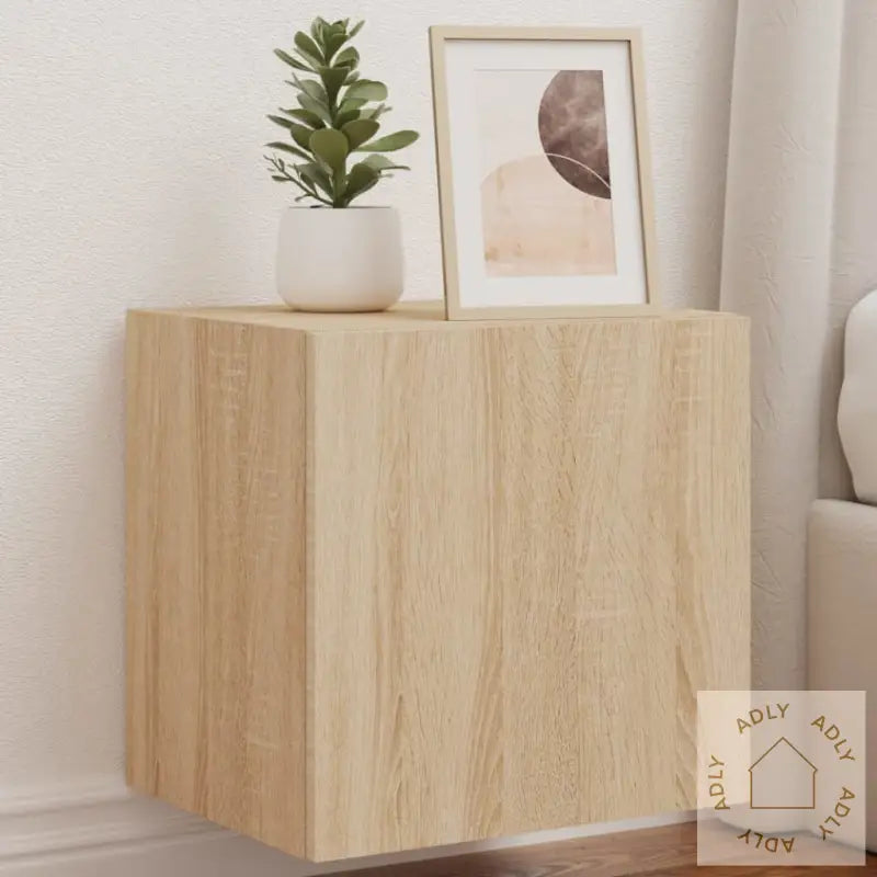 Vegghengte Tv-Benker Med Led 2 Stk Sonoma Eik 40,5X35X40 Cm