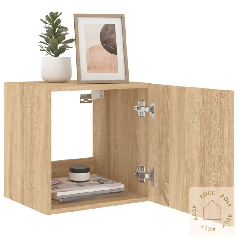 Vegghengte Tv-Benker Med Led 2 Stk Sonoma Eik 40,5X35X40 Cm