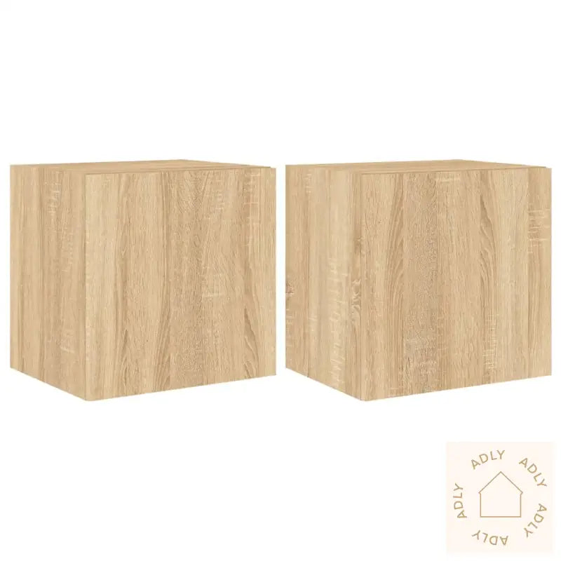 Vegghengte Tv-Benker Med Led 2 Stk Sonoma Eik 40,5X35X40 Cm