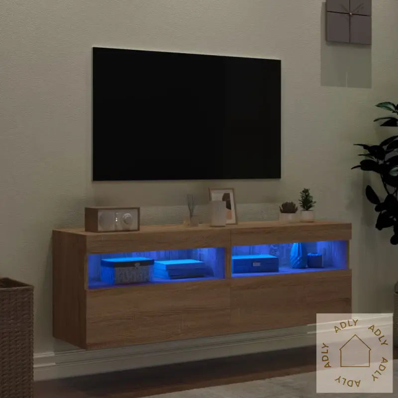 Vegghengte Tv-Benker Med Led 2 Stk Sonoma Eik 60X30X40 Cm