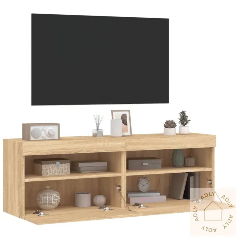 Vegghengte Tv-Benker Med Led 2 Stk Sonoma Eik 60X30X40 Cm