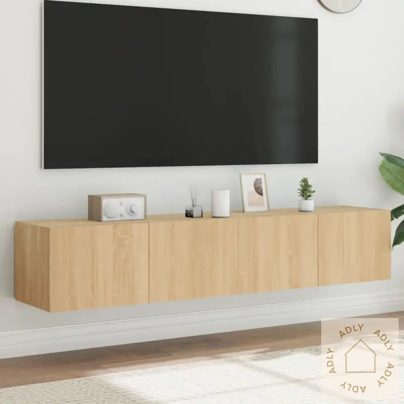 Vegghengte Tv-Benker Med Led 2 Stk Sonoma Eik 80X35X31 Cm