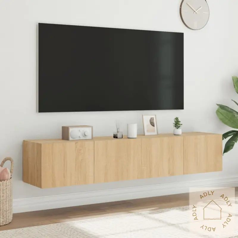 Vegghengte Tv-Benker Med Led 2 Stk Sonoma Eik 80X35X31 Cm