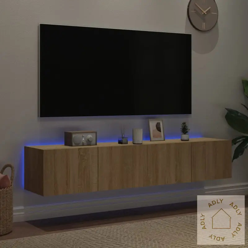 Vegghengte Tv-Benker Med Led 2 Stk Sonoma Eik 80X35X31 Cm