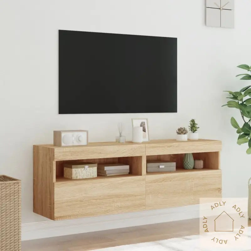 Vegghengte Tv-Benker Med Led 2 Stk Sonoma Eik 60X30X40 Cm