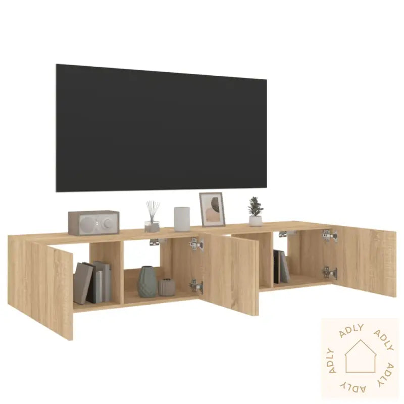 Vegghengte Tv-Benker Med Led 2 Stk Sonoma Eik 80X35X31 Cm