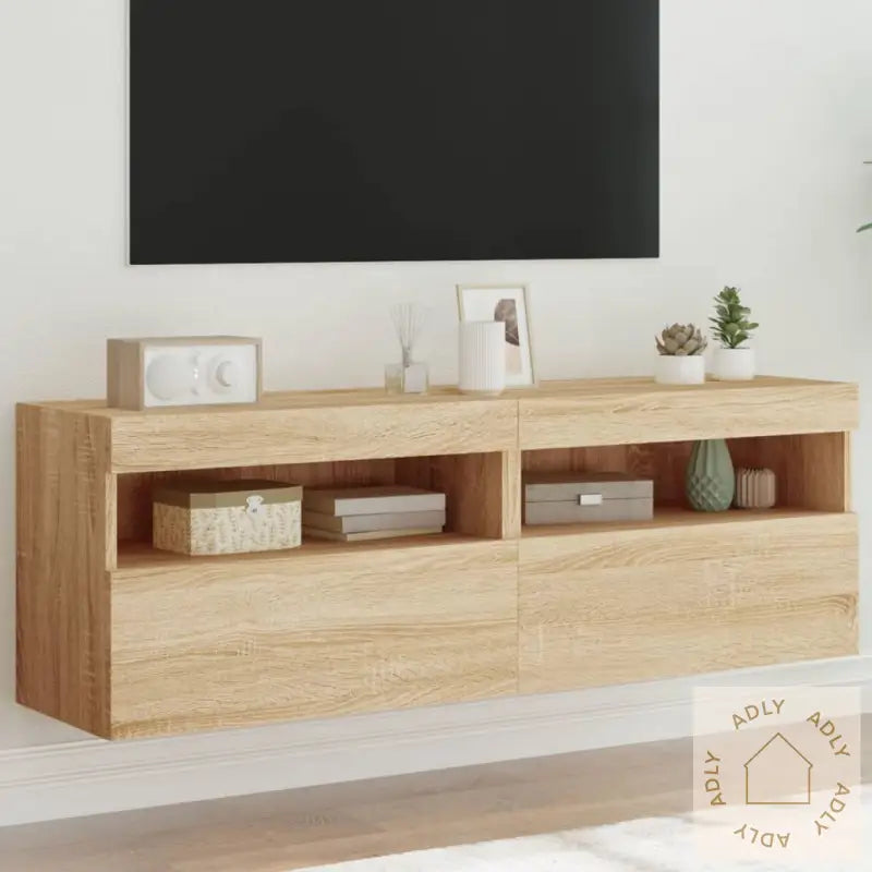 Vegghengte Tv-Benker Med Led 2 Stk Sonoma Eik 60X30X40 Cm