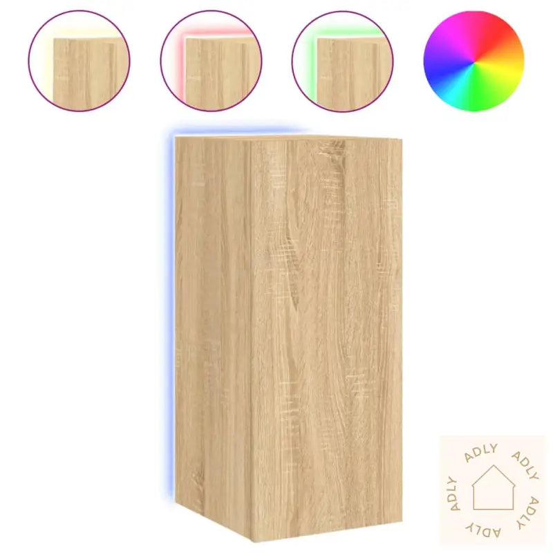 Vegghengte Tv-Benker Med Led 2 Stk Sonoma Eik 30,5X35X70 Cm