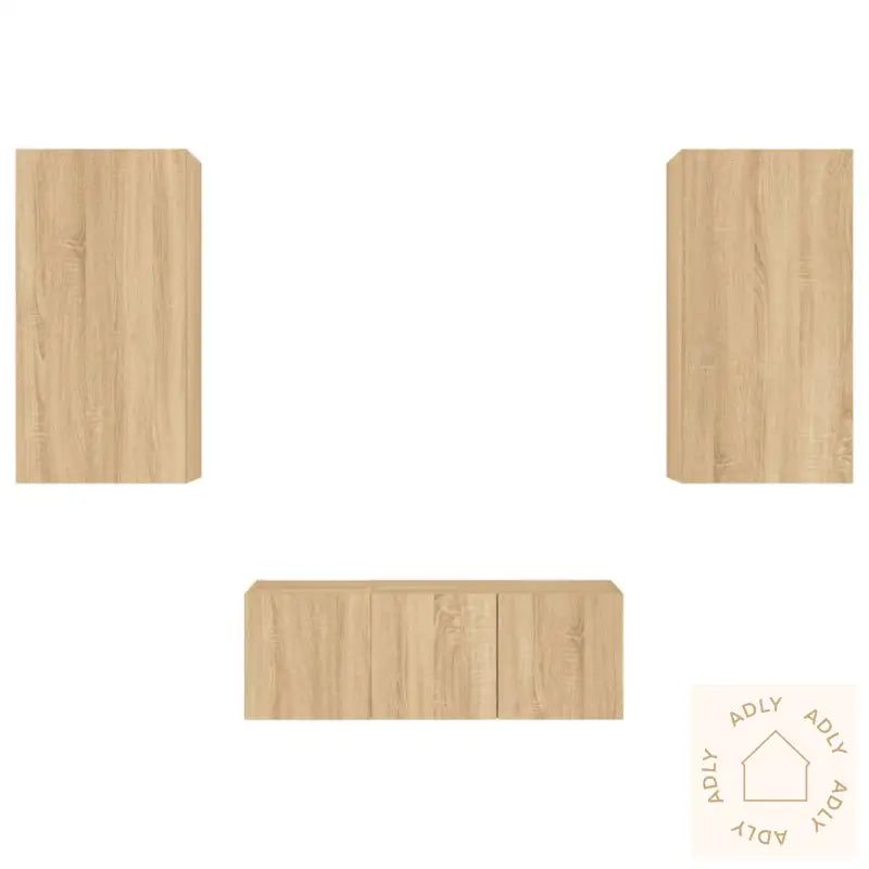 Vegghengte Tv-Enheter Med Led 4 Deler Sonoma Eik Konstruert Tre