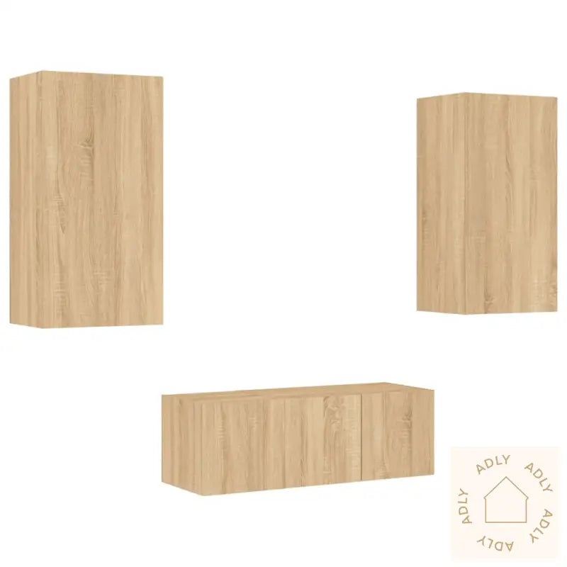 Vegghengte Tv-Enheter Med Led 4 Deler Sonoma Eik Konstruert Tre