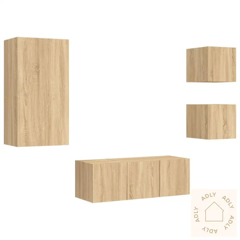 Vegghengte Tv-Enheter Med Led 5 Deler Sonoma Eik Konstruert Tre