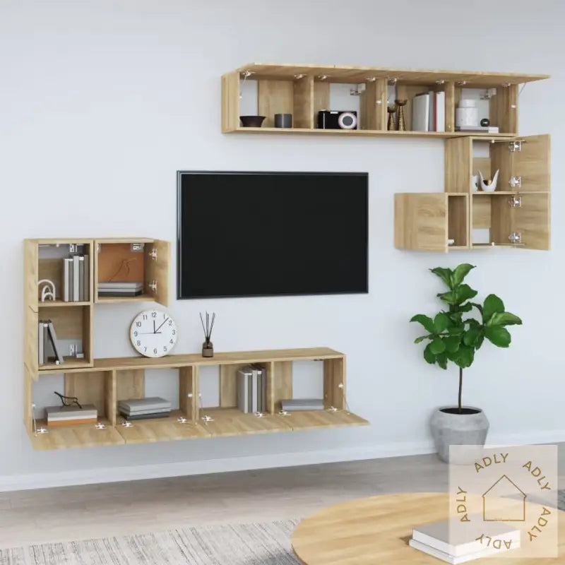 Veggmontert Tv-Benk Sonoma Eik Konstruert Tre