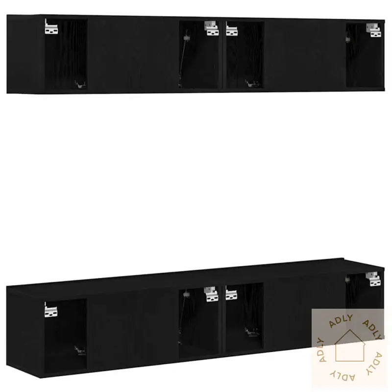 4-Delt Veggmontert Tv-Skapsett I Svart Eik