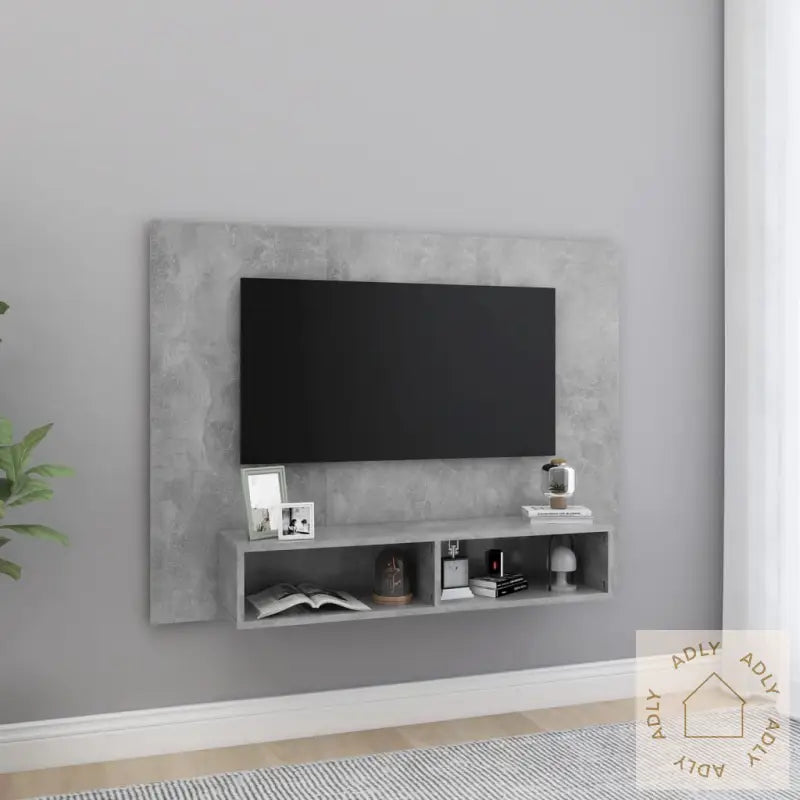 Veggmontert Tv-Benk Betonggrå 120X23,5X90 Cm Konstruert Tre