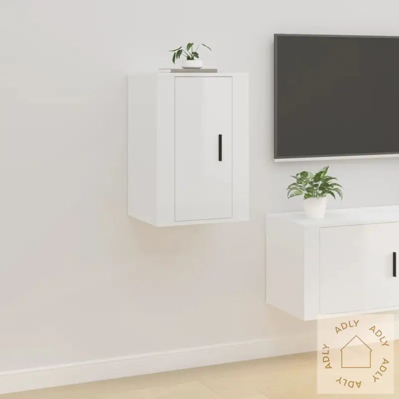 Vegghengte Tv-Benker 2 Stk Høyglans Hvit 40X34,5X60 Cm