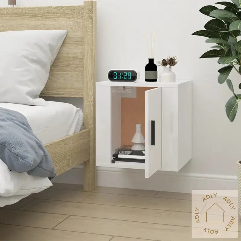 Vegghengt Tv-Benk Høyglans Hvit 40X34,5X40 Cm