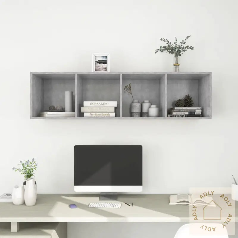 Vegghengt Tv-Benk Betonggrå 37X37X142,5 Cm Konstruert Tre