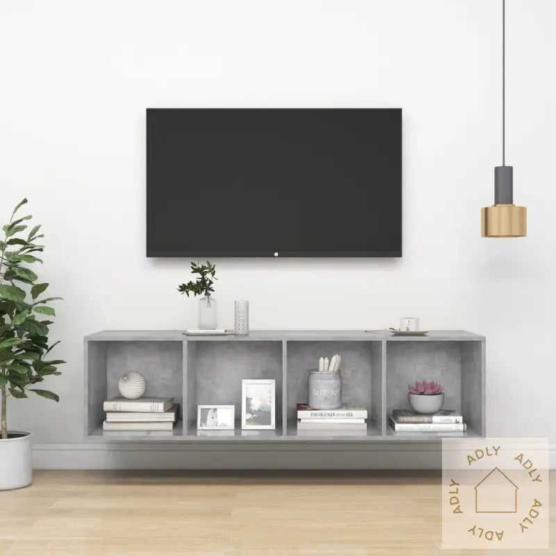 Vegghengt Tv-Benk Betonggrå 37X37X142,5 Cm Konstruert Tre