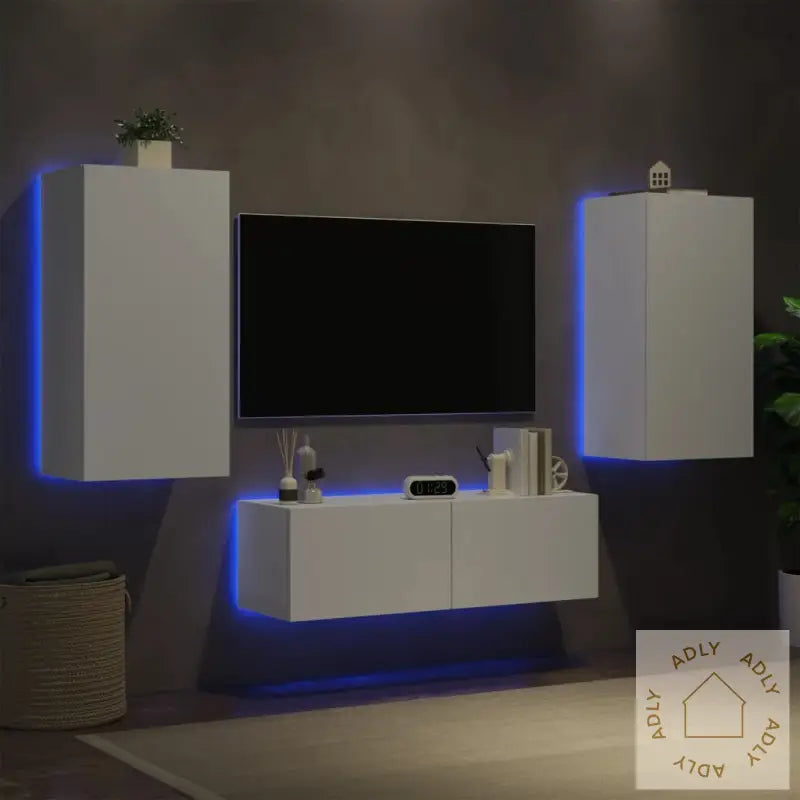 Vegghengte Tv-Benker Med Led 3 Stk Hvit