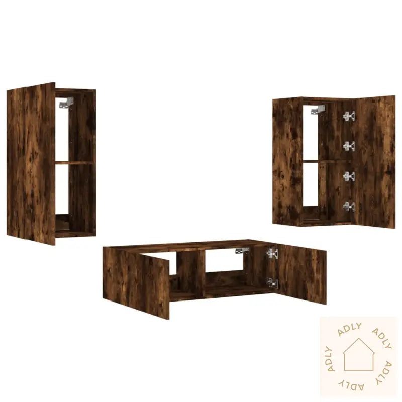 Vegghengte Tv-Benker Med Led 3 Stk Røkt Eik