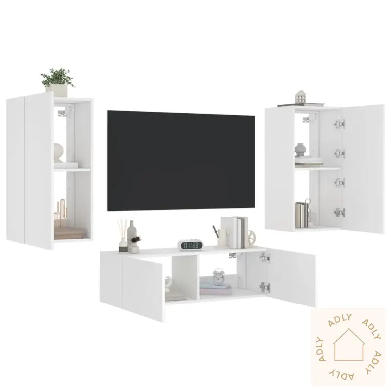 Vegghengte Tv-Benker Med Led 3 Stk Hvit