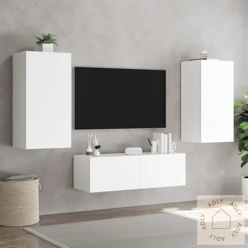 Vegghengte Tv-Benker Med Led 3 Stk Hvit