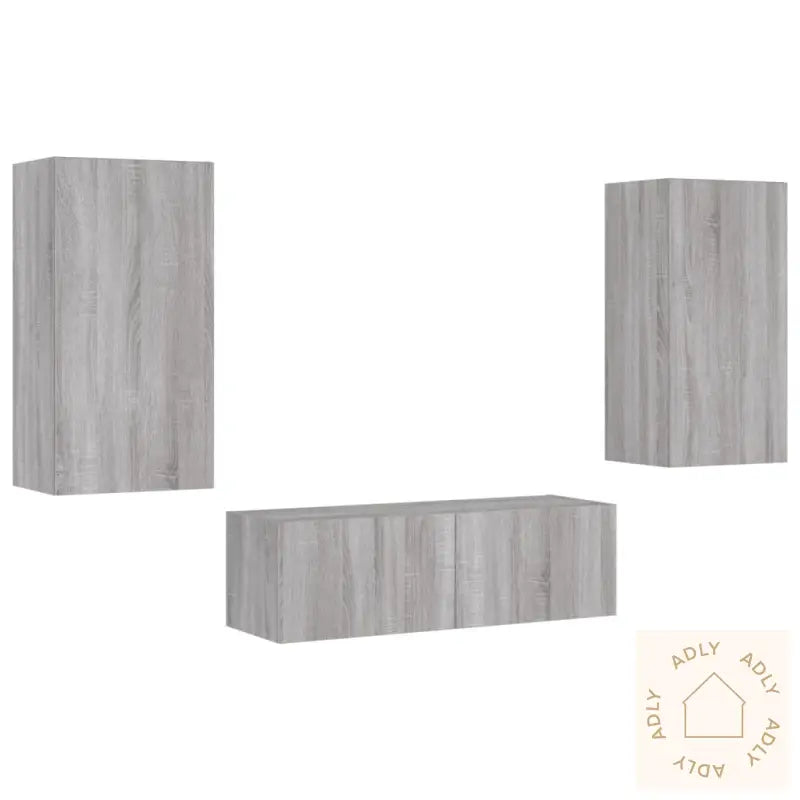 Vegghengte Tv-Benker Med Led 3 Stk Grå Sonoma