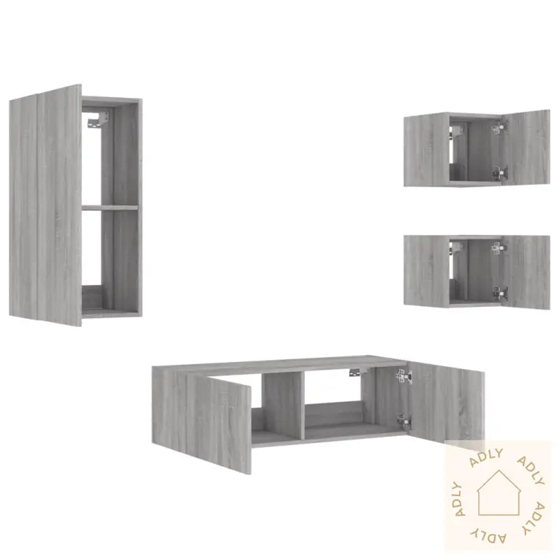 Vegghengte Tv-Benker Med Led 4 Stk Grå Sonoma