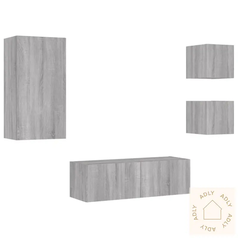 Vegghengte Tv-Benker Med Led 4 Stk Grå Sonoma