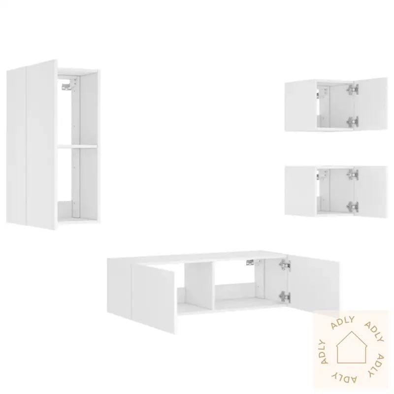 Vegghengte Tv-Benker Med Led 4 Stk Hvit