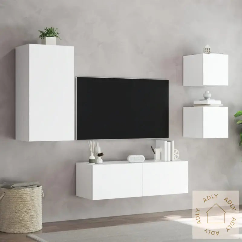 Vegghengte Tv-Benker Med Led 4 Stk Hvit