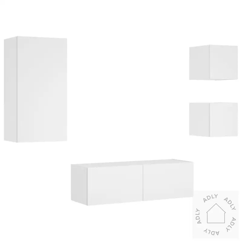 Vegghengte Tv-Benker Med Led 4 Stk Hvit