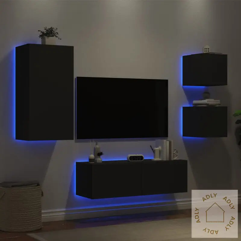 Vegghengte Tv-Benker Med Led 4 Stk Svart