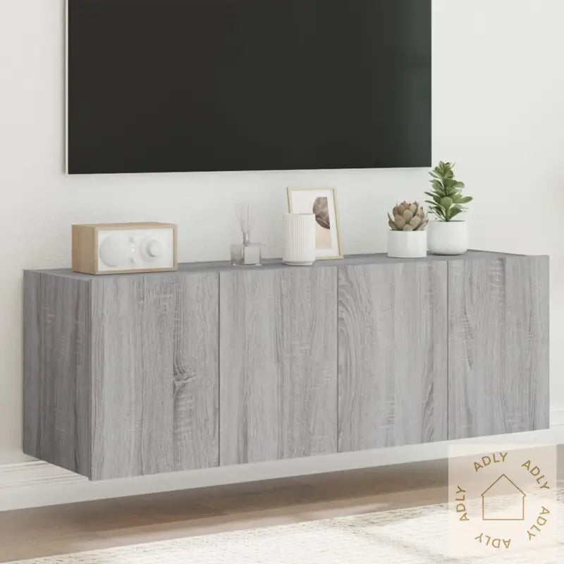 Vegghengte Tv-Benker Med Led 2 Stk Grå Sonoma 60X35X41 Cm