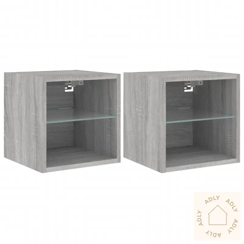 Vegghengte Tv-Benker Med Led 2 Stk Grå Sonoma 30X28,5X30 Cm