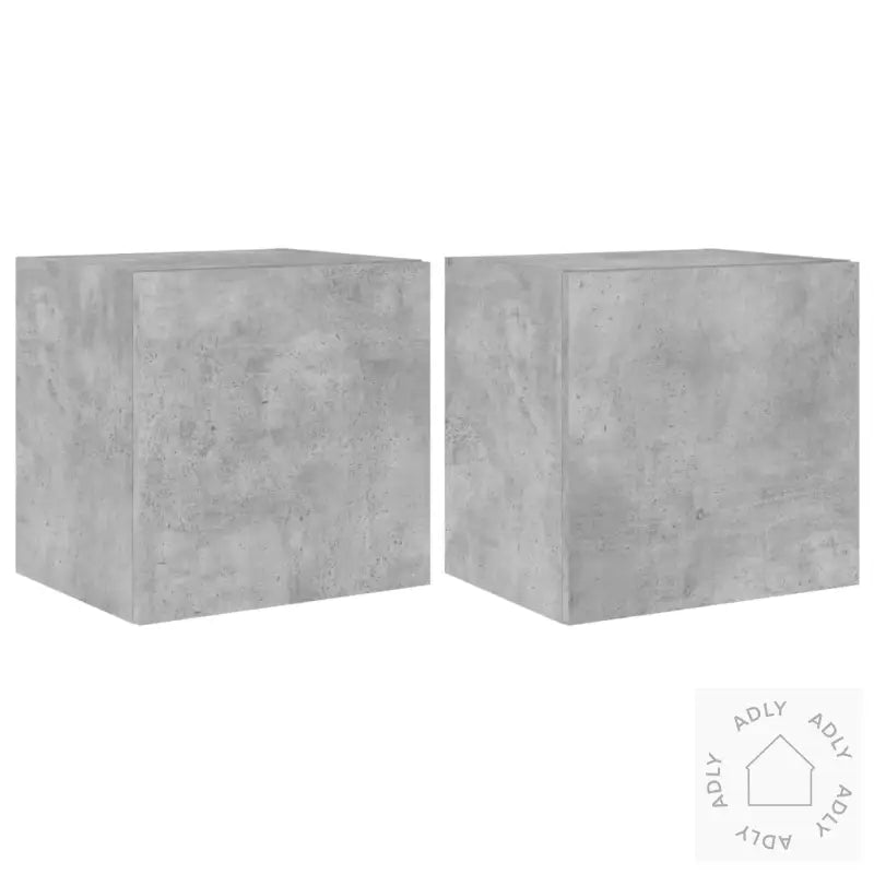 Vegghengte Tv-Benker Med Led-Lys 2 Stk Betonggrå 40,5X35X40 Cm