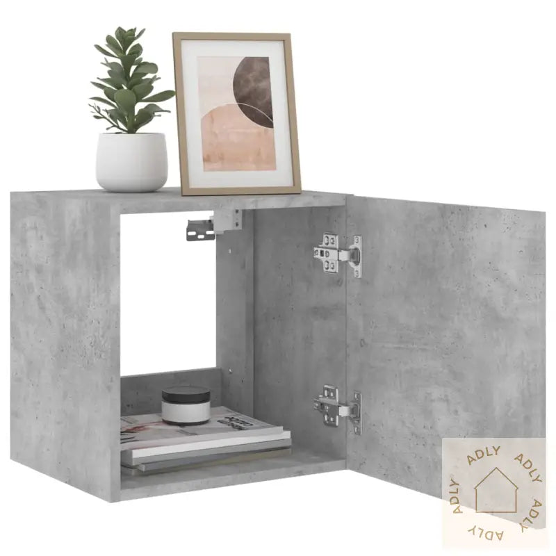 Vegghengte Tv-Benker Med Led-Lys 2 Stk Betonggrå 40,5X35X40 Cm