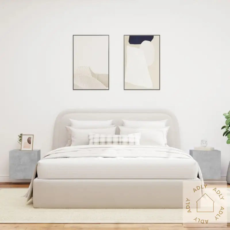 Vegghengte Tv-Benker Med Led-Lys 2 Stk Betonggrå 40,5X35X40 Cm