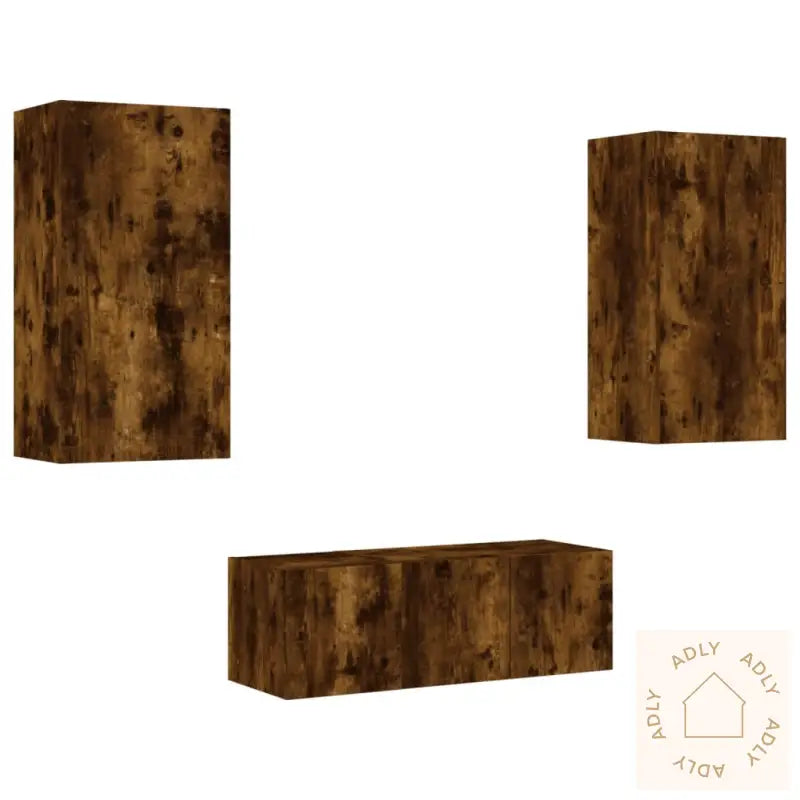 Vegghengte Tv-Enheter 4 Deler Røkt Eik Konstruert Tre