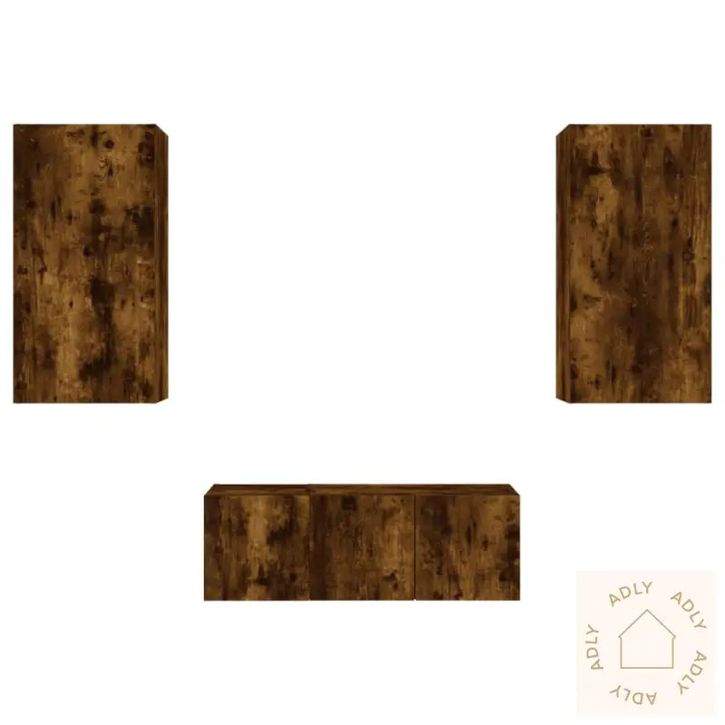 Vegghengte Tv-Enheter 4 Deler Røkt Eik Konstruert Tre