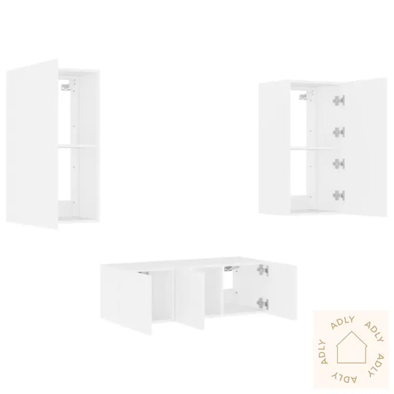 Vegghengte Tv-Enheter Med Led 4 Deler Hvit Konstruert Tre