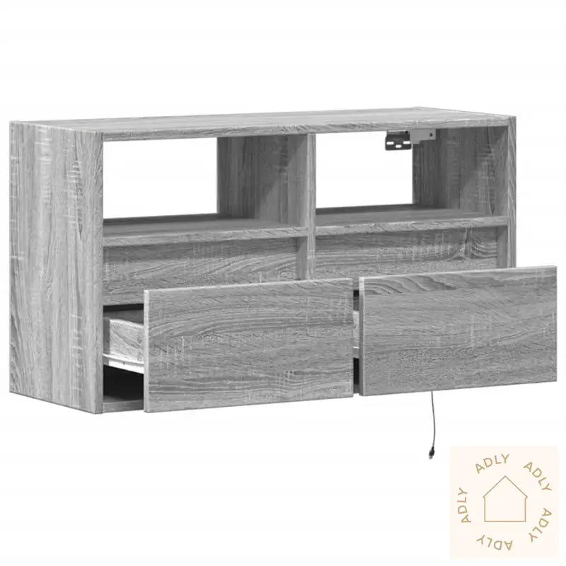 Vegghengt Tv-Benk Med Led Grå Sonoma 80X31X45 Cm