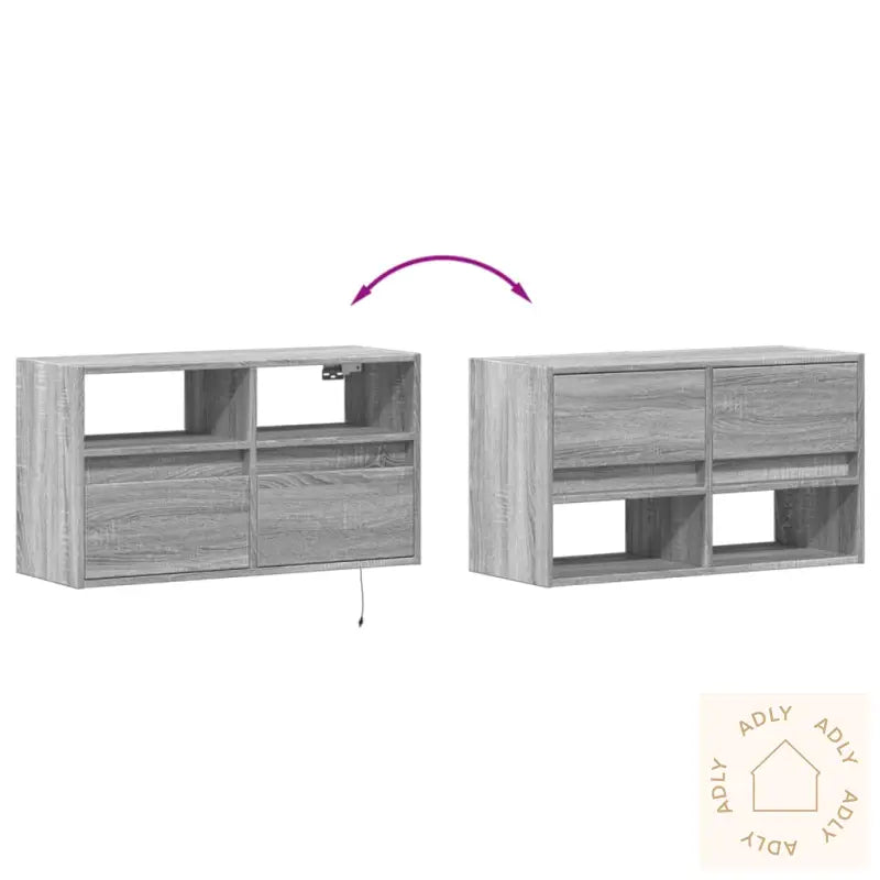 Vegghengt Tv-Benk Med Led Grå Sonoma 80X31X45 Cm