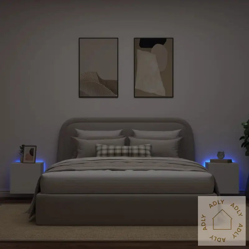 Vegghengte Tv-Benker Med Led 2 Stk Hvit 40,5X35X40 Cm