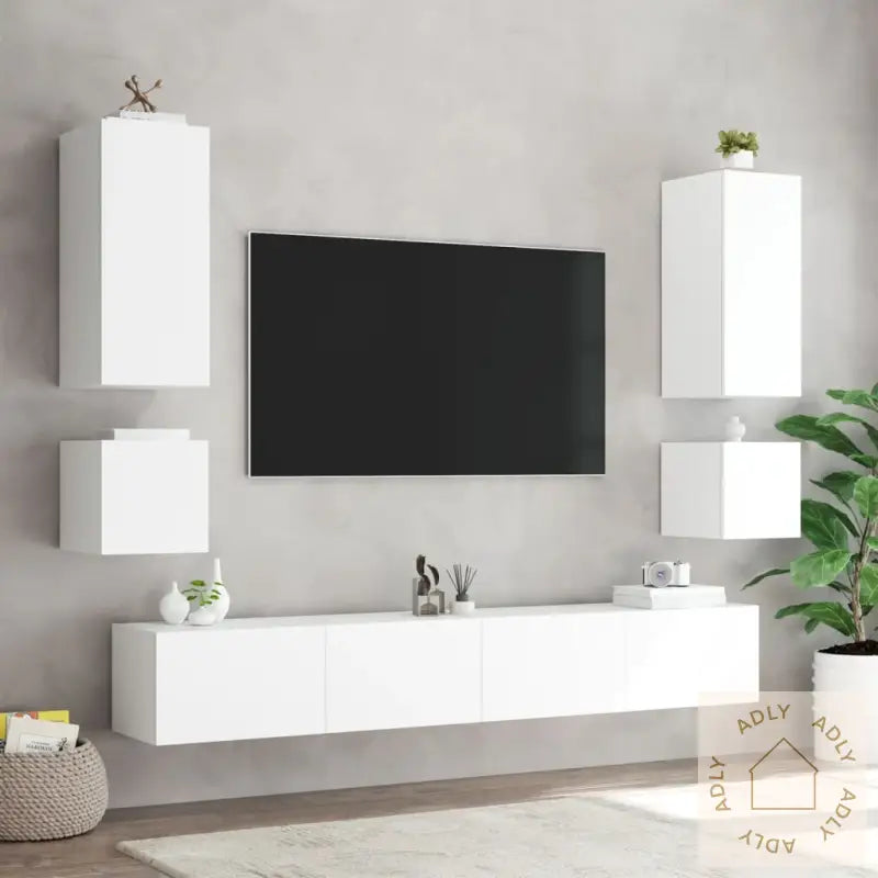 Vegghengte Tv-Benker Med Led 2 Stk Hvit 40,5X35X40 Cm