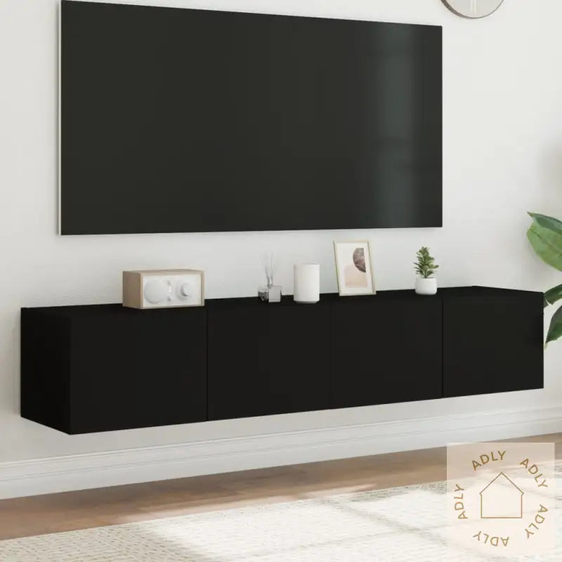 Vegghengte Tv-Benker Med Led 2 Stk Svart 80X35X31 Cm