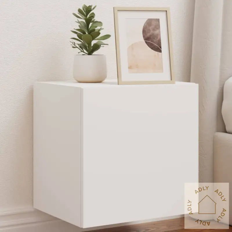 Vegghengte Tv-Benker Med Led 2 Stk Hvit 40,5X35X40 Cm