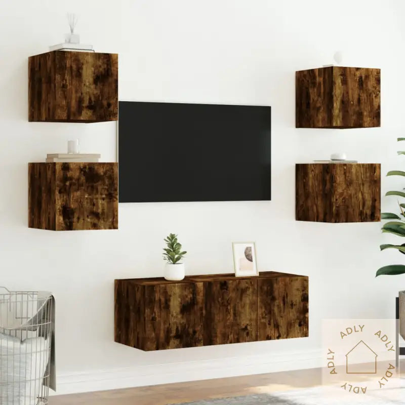 Tv-Benker Med Led-Lys 2 Stk Røkt Eik 30,5X35X30 Cm
