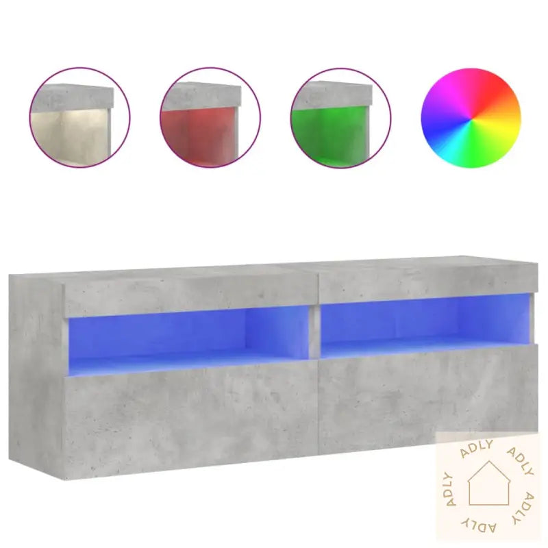 Vegghengte Tv-Benker Med Led-Lys 2 Stk Betonggrå 60X30X40 Cm